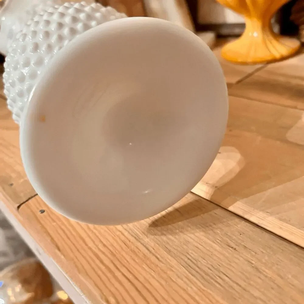 Vintage Fenton White Hobnail Handkerchief Pedestal Vase - 13